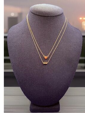 Set Of 2 Charged Delicate Stacking Goldtone Chains Bar And Bead  Designs 16-17”